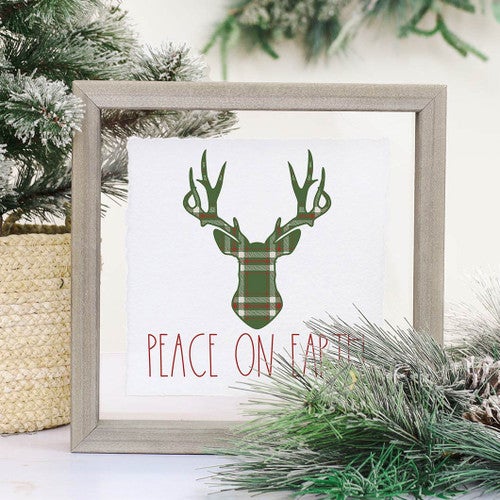 Plaid Deer Peace Framed Wall Art