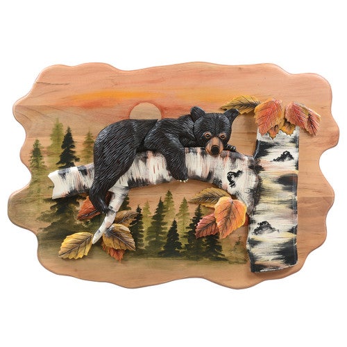 Birch Forest Bear Carved Wood Wall Art