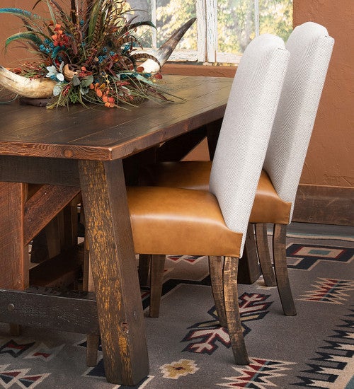 Yellowstone Dutton Side Chairs with Fabric Back & Leather Seat - Set of 2