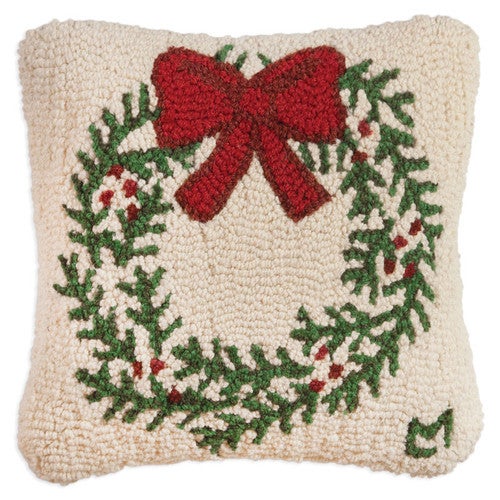 Evergreen Wreath Hooked Wool Pillow - OUT OF STOCK UNTIL 07/03/2025