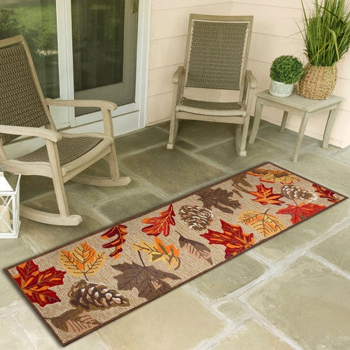 Fall Leaves Tan Indoor/Outdoor Rug - 2 x 8 - OUT OF STOCK UNTIL 01/21/2026