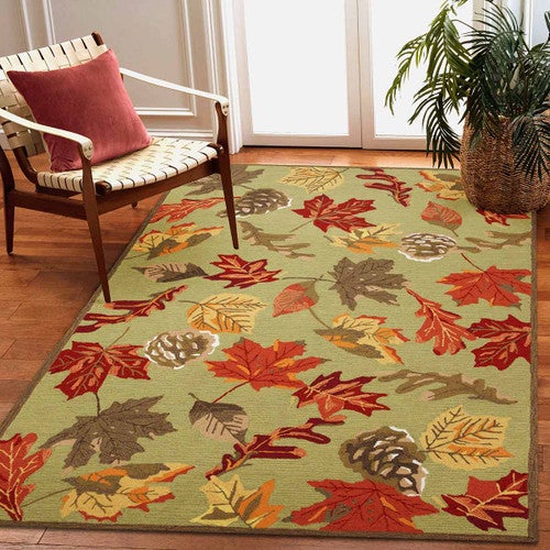 Fall Leaves Moss Indoor/Outdoor Rug - 4 x 6