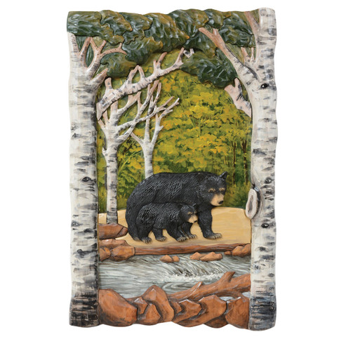 Aspen Forest Bears Carved Wood Wall Art