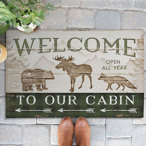 Welcome to Our Cabin Outdoor Rugs