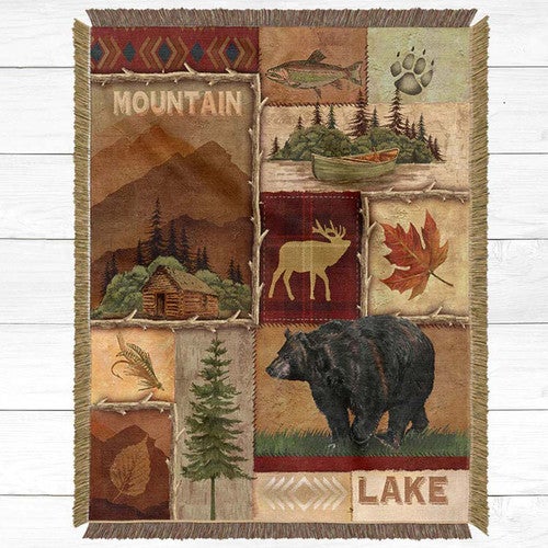 Mountain Lake Collage Throw Blanket - Large