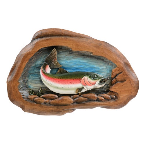 Upstream Trout Carved Wood Wall Art