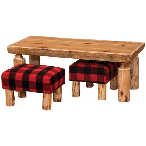 Cedar Open Coffee Table with Two Footstools - Liquid Glass Finish