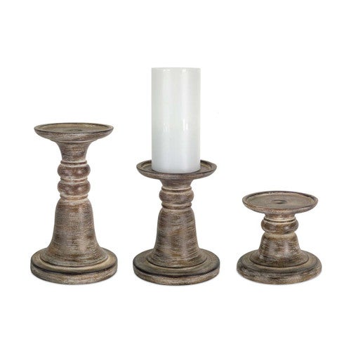 Stone Turned Pillar Candle Holders - Set of 3