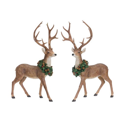 Holly Jolly Deer Figurines - Set of 2