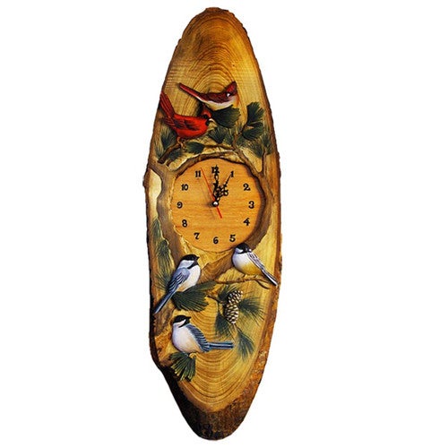 Carved Wood Birds Wall Clock