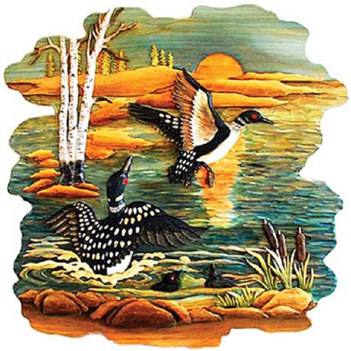 Sunrise Carved Wood Loon Wall Art