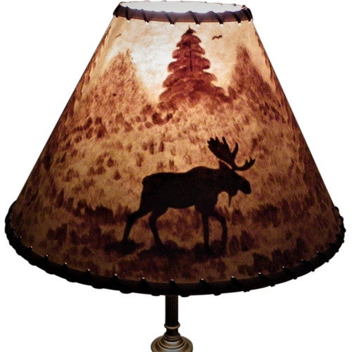 Woodland Pines Moose Handpainted Lampshade with Lacing