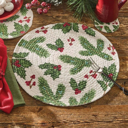 Holly Berry Braided Placemats - Set of 4