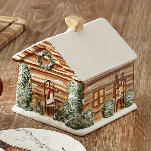 Winter Cabin Cookie Jar