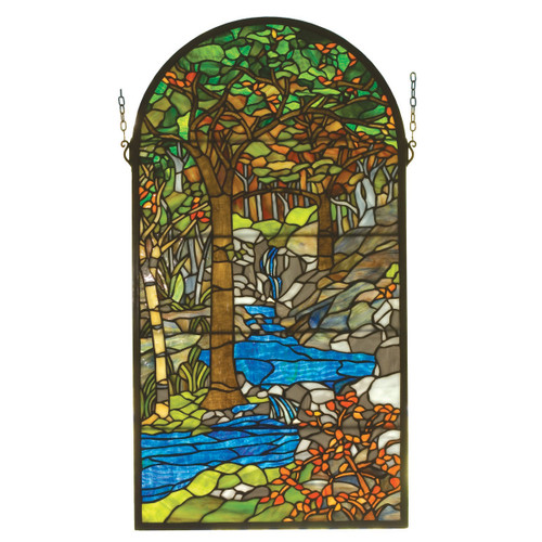 Autumn Stream Stained Glass Window - 16 x 30