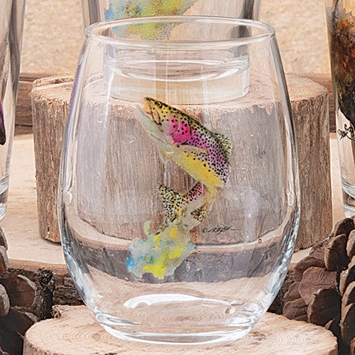 Northwoods Trout Stemless Wine Glasses - Set of 4 - CLEARANCE