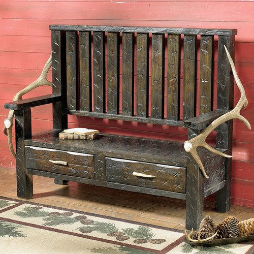 Elk Antler & Barnwood Bench