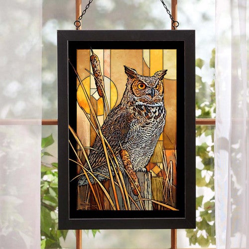 Golden Owl Stained Glass Art