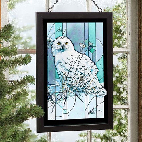 Winter Owl Framed Glass Art