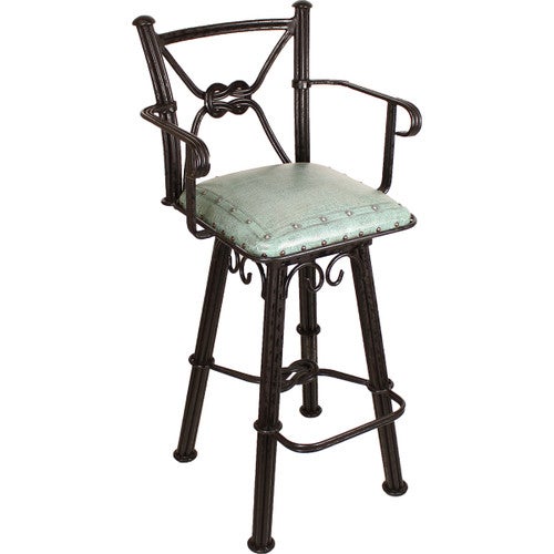 Coronado Swivel Barstool w/Arms - Plain with Tacks Turquoise
