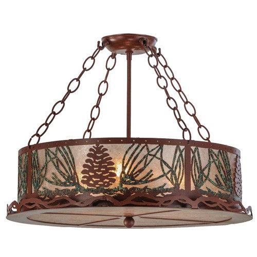 Green Pine Sprigs Semi Flush Mount Ceiling Light