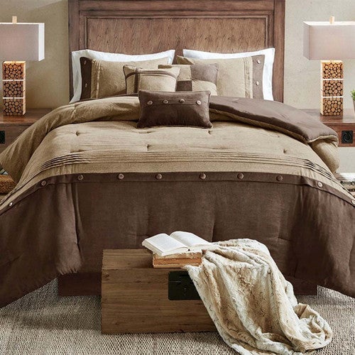 Brown Bear Suede 7 Piece Comforter Set - Queen