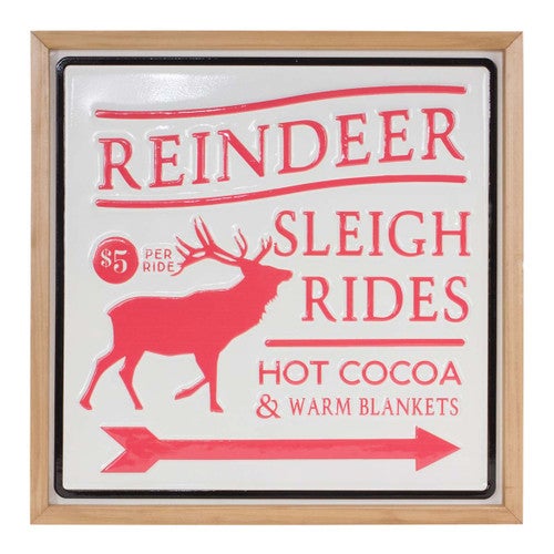 Framed Reindeer Rides Metal Wall Sign