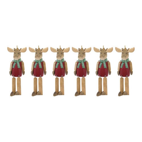 Wooden Moose Dangle Ornaments - Set of 6