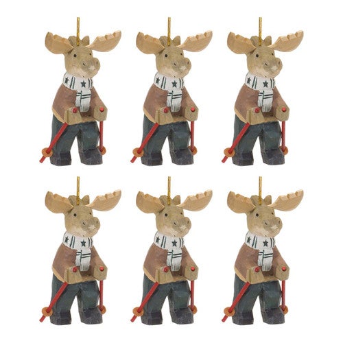 Alpine Adventure Moose on Skis Ornament - Set of 6