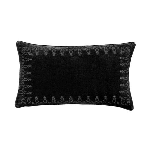 Midnight Velvet Embroidered Lumbar Pillow