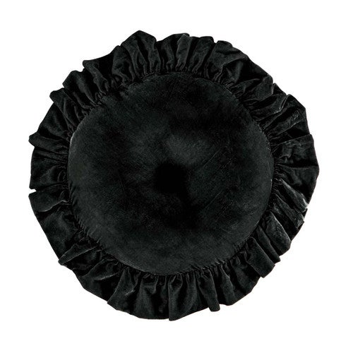 Midnight Velvet Ruffled Round Pillow