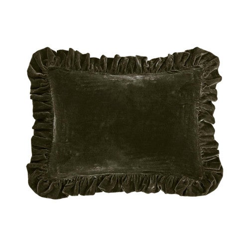 Green Velvet Ruffled Oblong Pillow