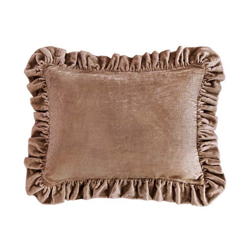 Rose Velvet Ruffled Oblong Pillow