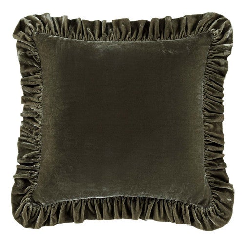 Green Velvet Ruffled Square Euro Sham