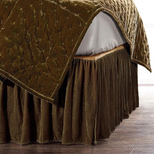 Leafy Green Velvet Bedskirt - Queen
