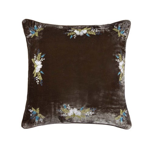 Leafy Green Floral Velvet Square Pillow