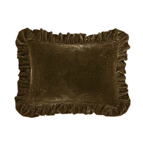 Leafy Green Velvet Ruffled Oblong Pillow