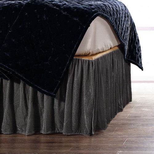 Azure Gray Velvet Bedskirt - Queen