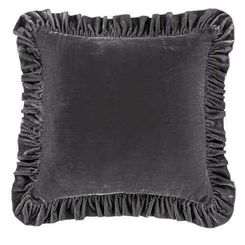 Azure Gray Velvet Ruffled Square Euro Sham