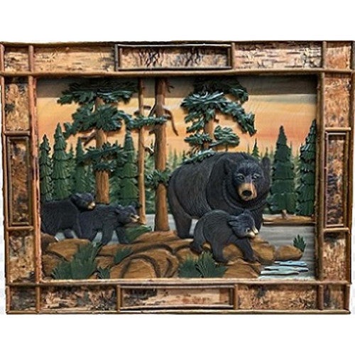 Sunset Bear In Forest Wall Art - Birch Frame