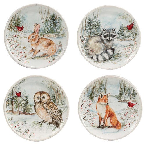 Winter Wildlife Dessert Plates - Set of 4