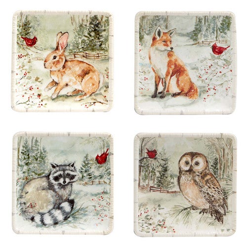 Winter Wildlife Canape Plates - Set of 4