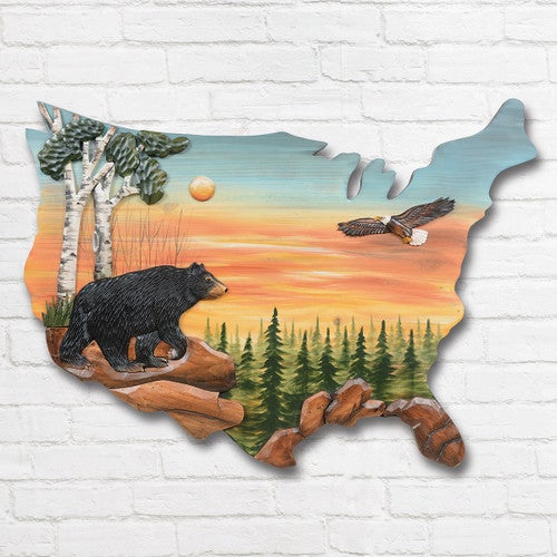 Wildlife America Map Wood Wall Art