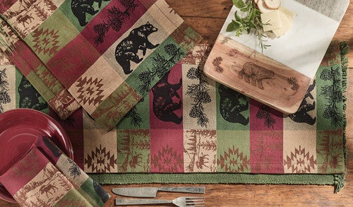 Pinecone Bear & Moose Table Runner - 54 Inch