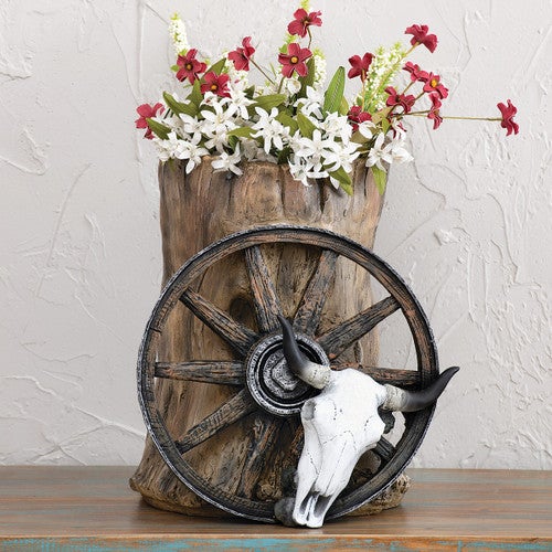 On The Trail Wagon Wheel Vase