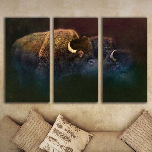 Bison Mist Triptych Wall Hanging