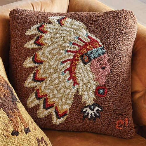 Native Chief Hooked Wool Pillow