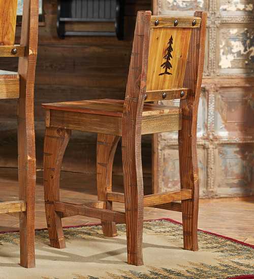 Barnwood Barstool with Carved Tree - Counter Height