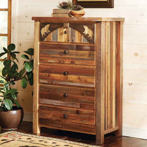 Barnwood Bear Carvings Chest of Drawers