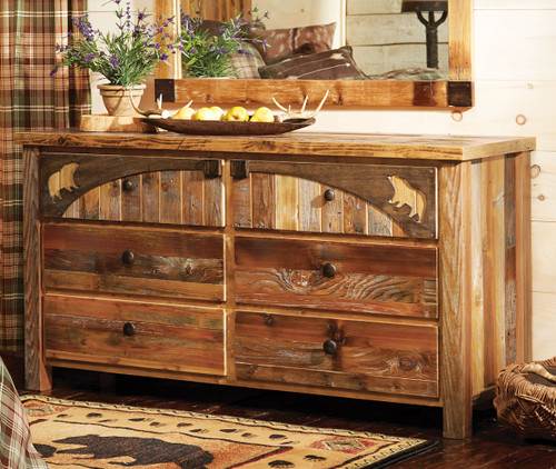 Barnwood Bear Carvings Dresser